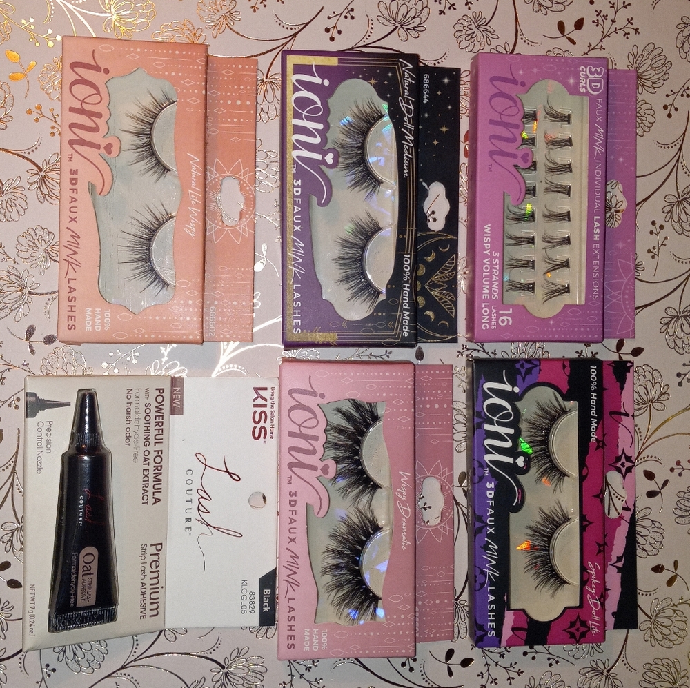 5 prs Faux Lashes + Kiss adhesive